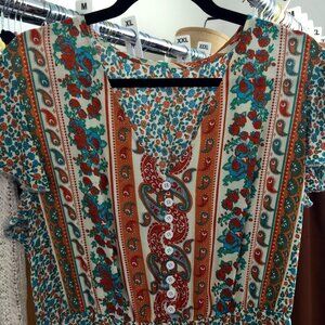 Boho Floral Dress with Drawstring Waist